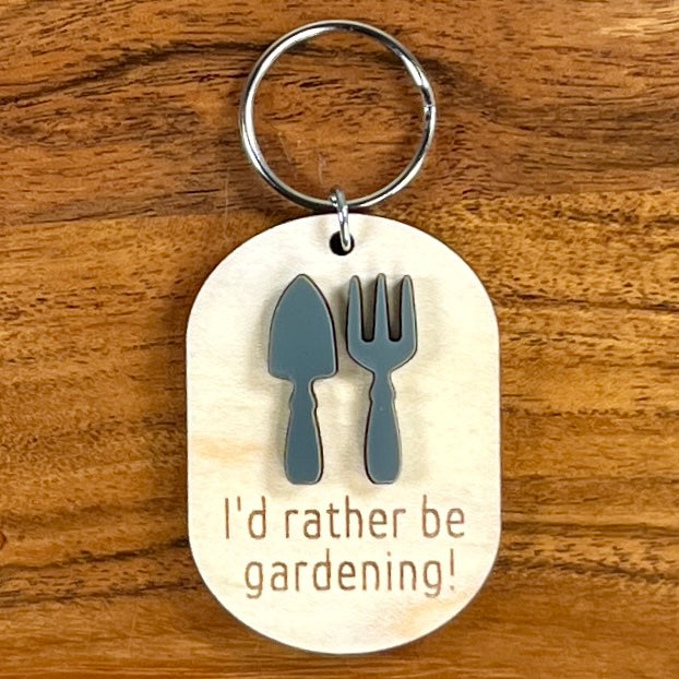 Wood & Acrylic Garden Tool Keychain - I'd Rather Be Gardening