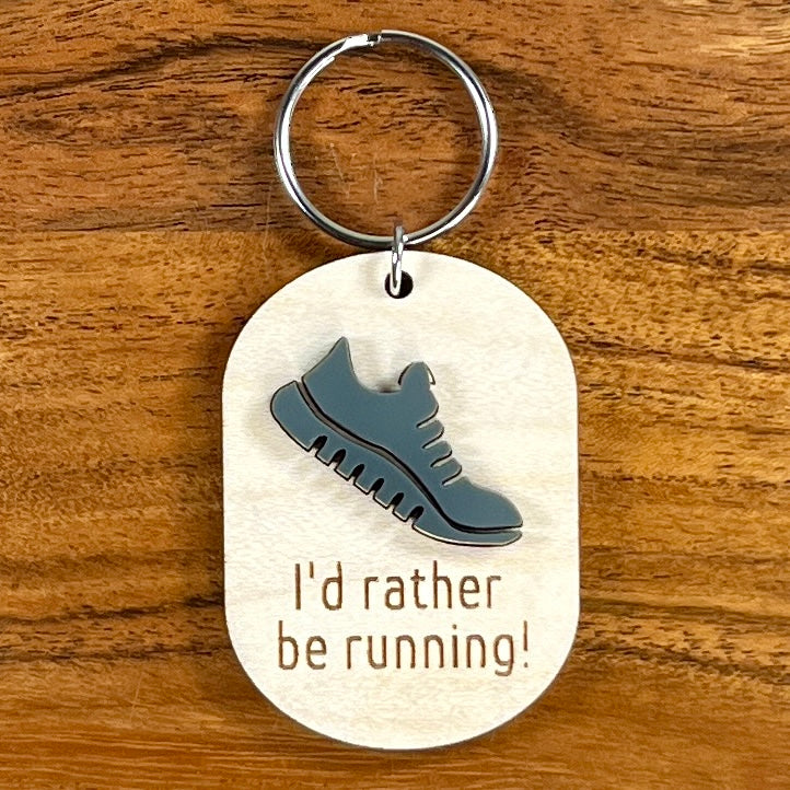 Wood & Acrylic Running Shoe Keychain - I'd Rather Be Running