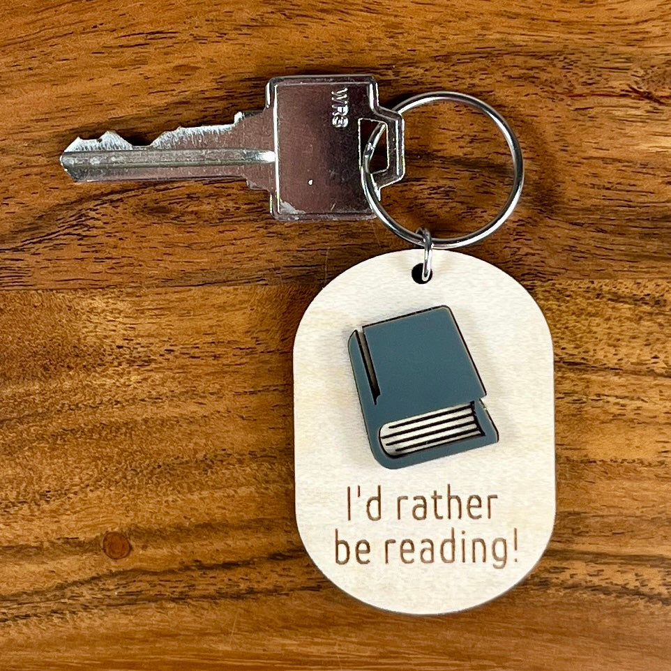 Wood & Acrylic Book Stack Keychain - I'd Rather Be Reading