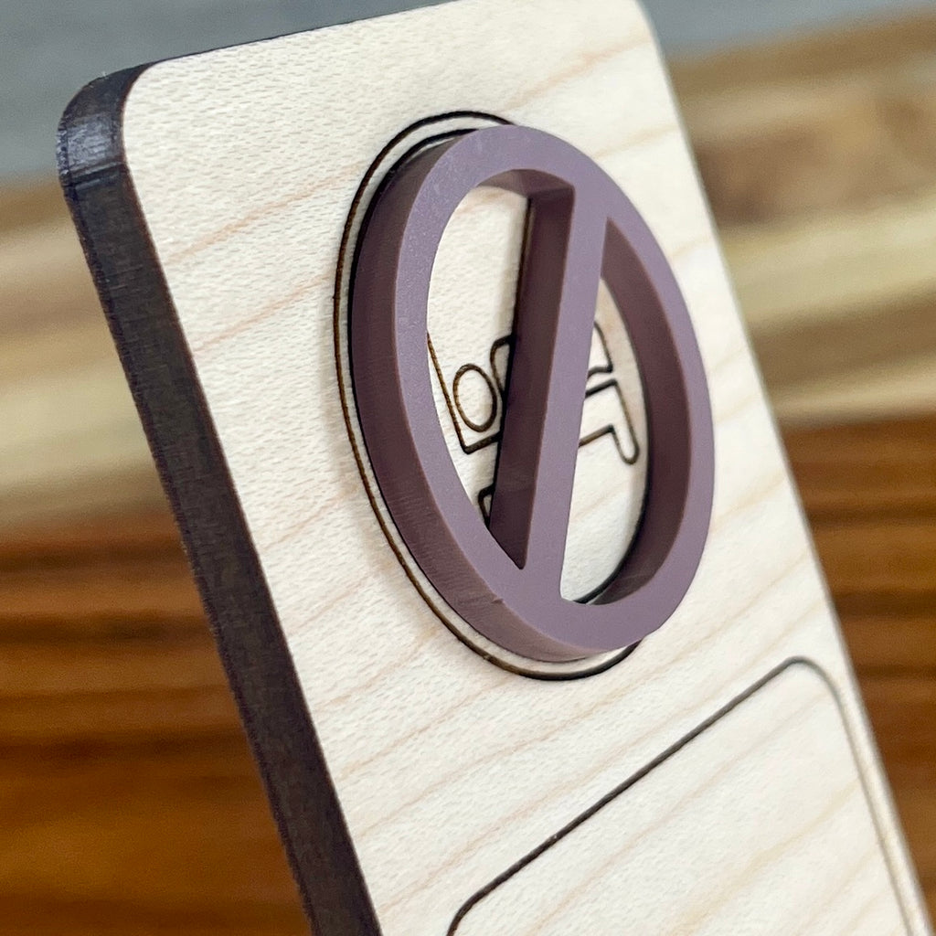 Side view of I Read Past My Bedtime birch bookmark showing dimensional mauve acrylic layer