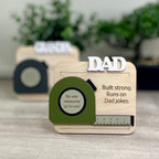 Personalized wood and acrylic tape measure magnet - group view showing multiple colour options