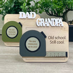Personalized wood and acrylic tape measure magnet - Old School Still Cool styled view