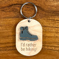 Wood & Acrylic Hiking Boot Keychain - I'd Rather Be Hiking