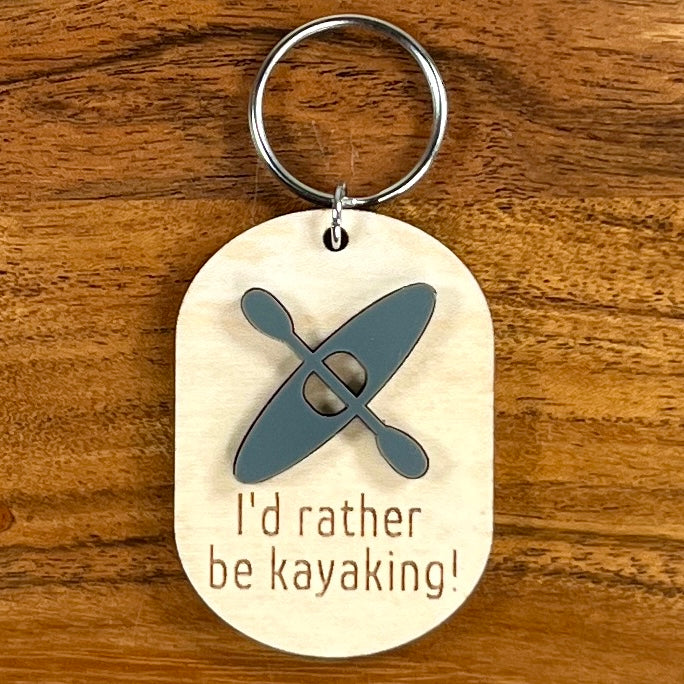 Wood & Acrylic Kayak Paddle Keychain - I'd Rather Be Kayaking