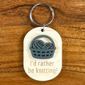 Wood & Acrylic Yarn Basket Keychain - I'd Rather Be Knitting